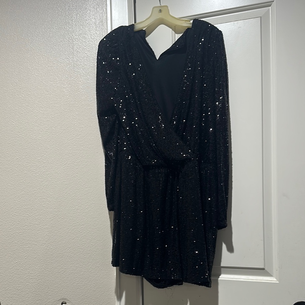 Express Black Sequin Wrap Dress